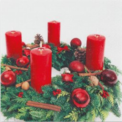 Adventskranz rot  - Servietten 33x33cm